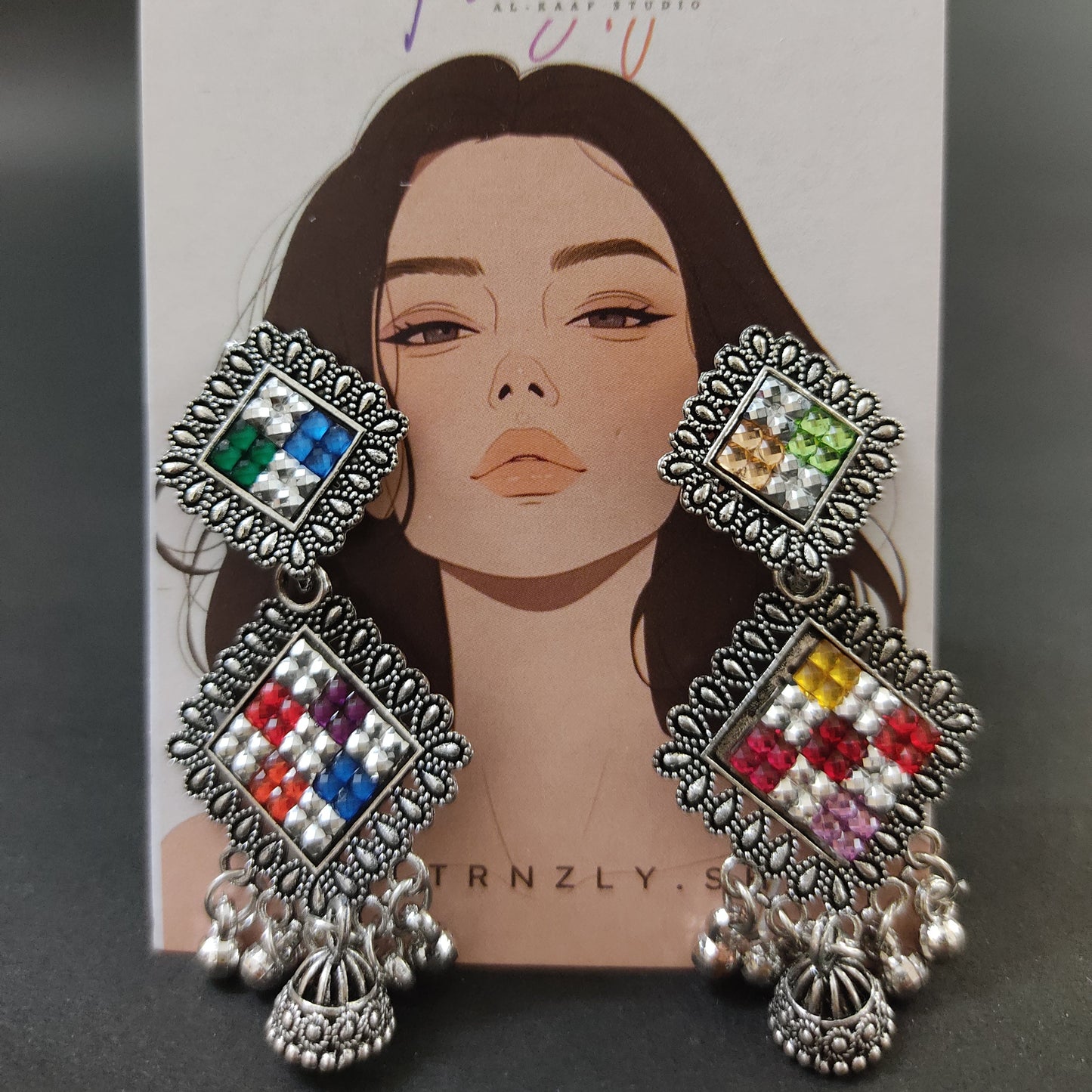 Multicoloured Mossaic Bell Jhumkas