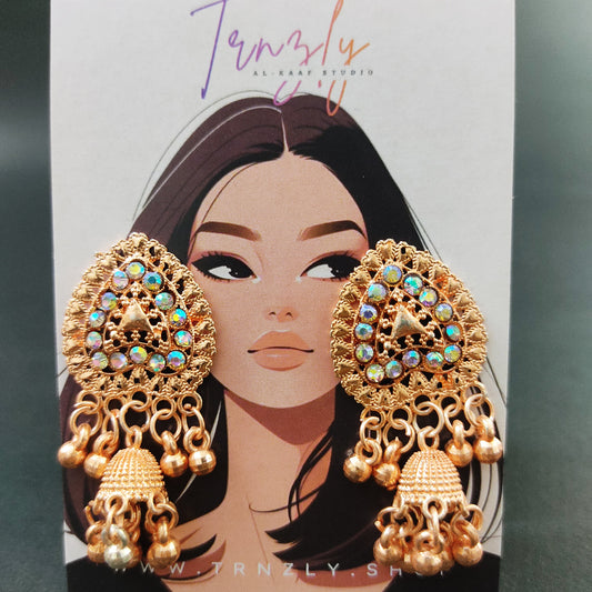 Rose Gold Stone Embellished Jhumkas at Rs 1