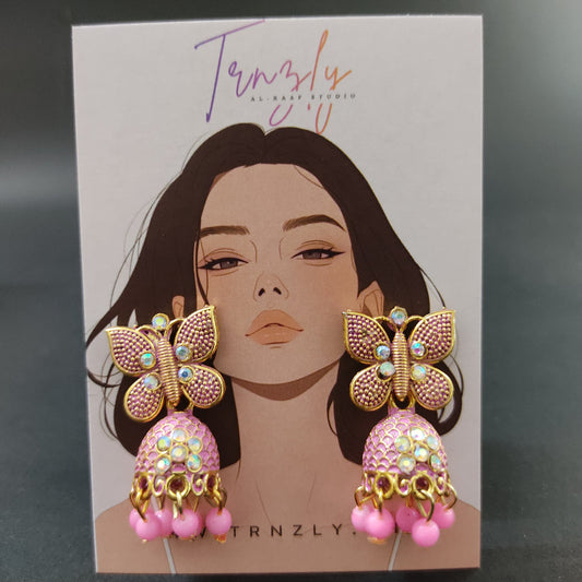 Gulabi Butterfly Jhumkas