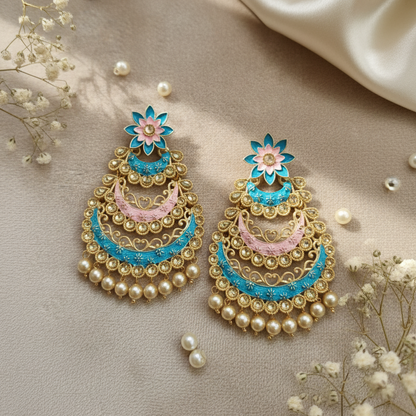 Azzure Cyan Pink Minakari Jhumkas