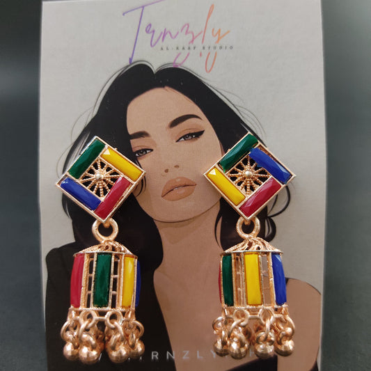 Enamelled Geomatric Jhumkas