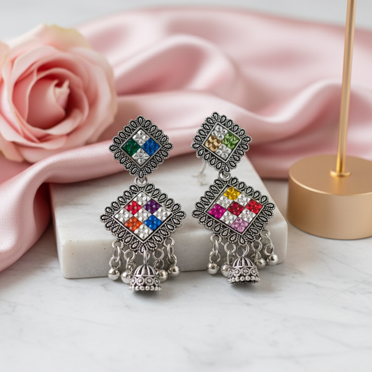 Multicoloured Mossaic Bell Jhumkas