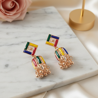 Enamelled Geomatric Jhumkas