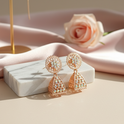 Rose Gold Geomatric Jhumkas at Rs 1