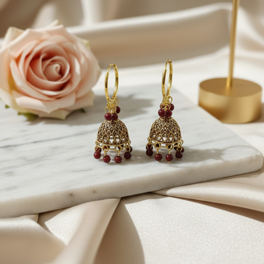 Maroon Delight Hoop Jhumkas