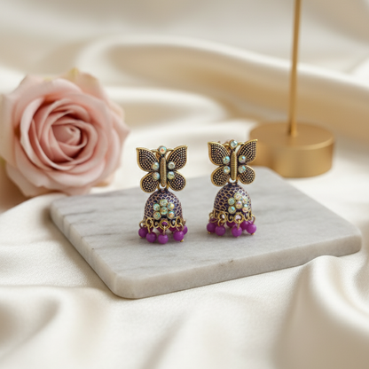 Regal Purple Butterfly Jhumkas