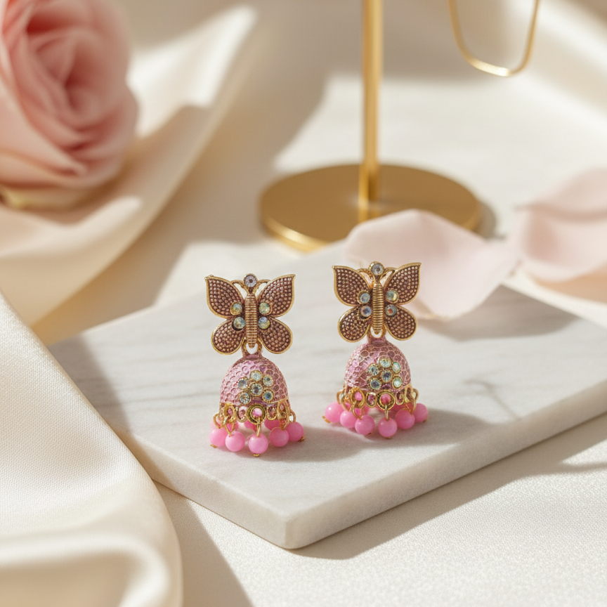 Gulabi Butterfly Jhumkas