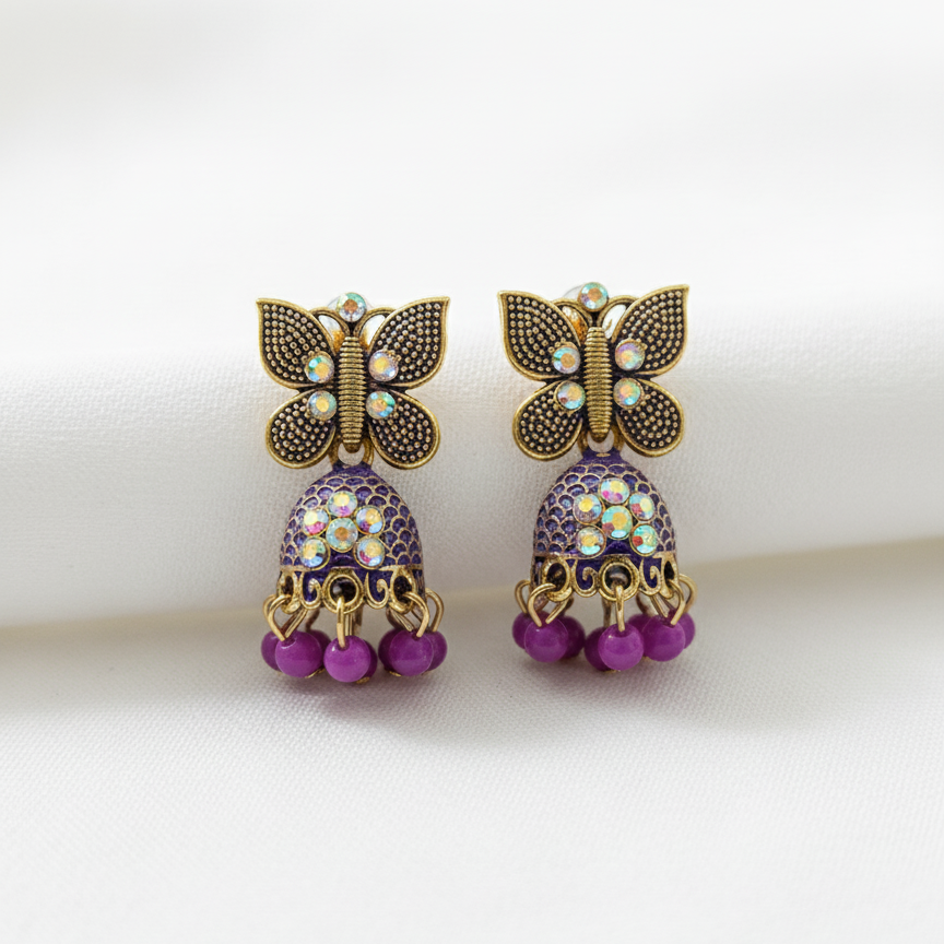 Regal Purple Butterfly Jhumkas