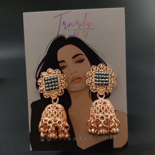 Black Elegance Jhumkas - Rose Gold