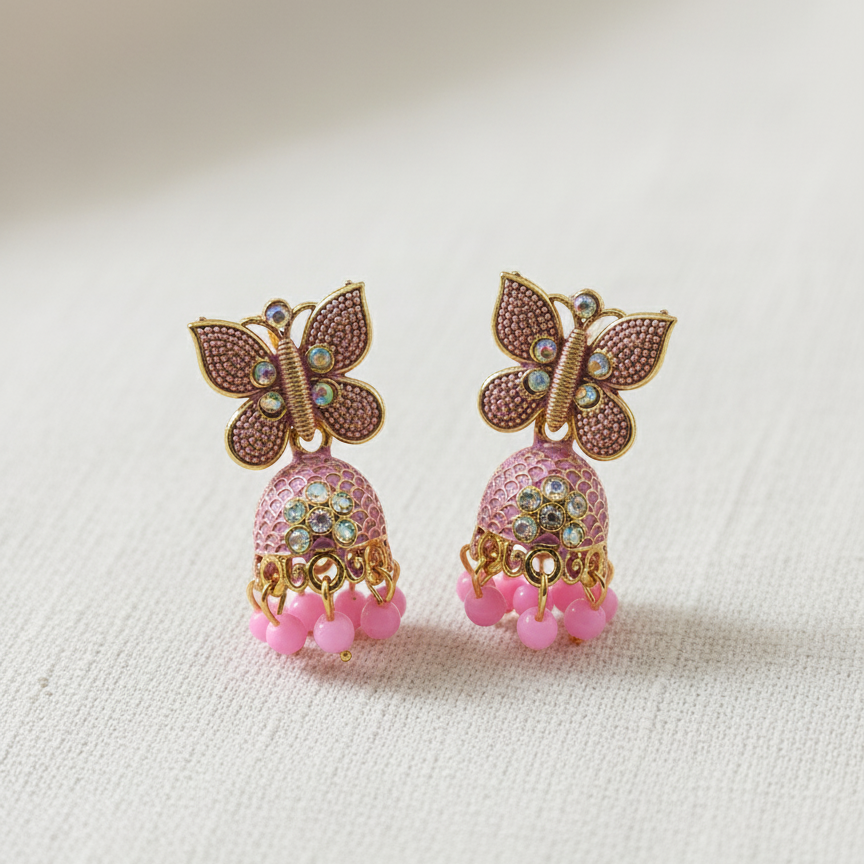 Gulabi Butterfly Jhumkas